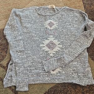 Light Gray Aztec Pattern Crewneck Sweater